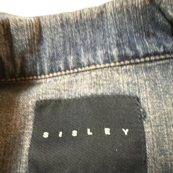 Sisley Women Denim Jean Distressed Jacket from Italy Size XS Sku 1087 - Picture 8 of 8